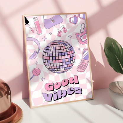 Good Vibes Y2K Art Print, Y2K Aesthetic Poster, Disco Ball Art Print