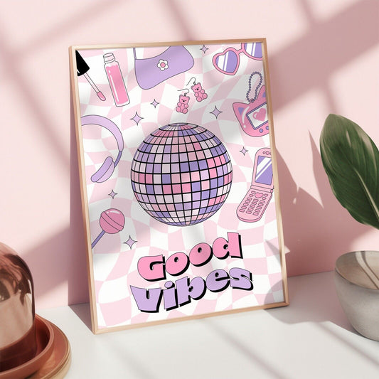 Good Vibes Y2K Art Print, Y2K Aesthetic Poster, Disco Ball Art Print