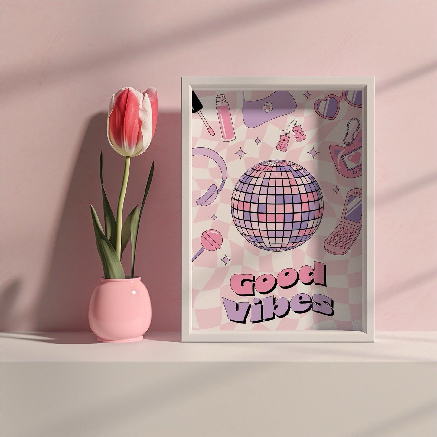 Good Vibes Y2K Art Print, Y2K Aesthetic Poster, Disco Ball Art Print