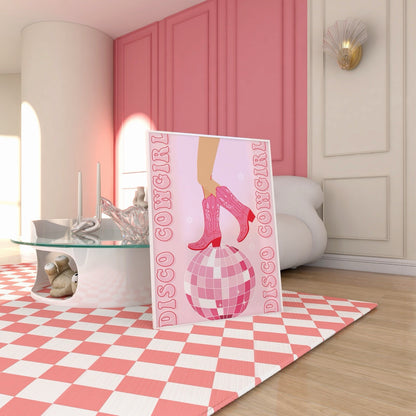 Disco Cowgirl Poster, Cowgirl boots art print Y2K Art Print, Disco Ball Poster