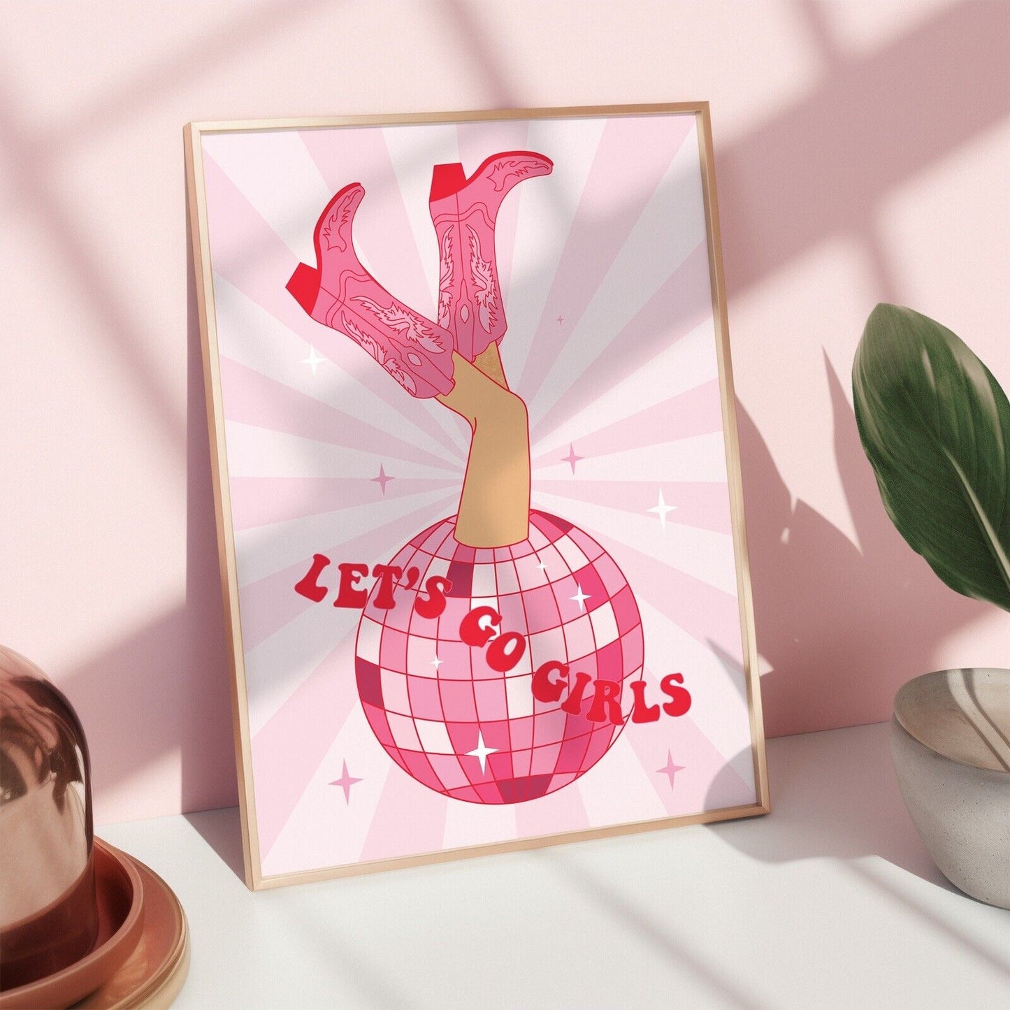 Let's Go Girls Quote Disco Cowgirl Poster, Cowgirl boots art print Y2K Art Print