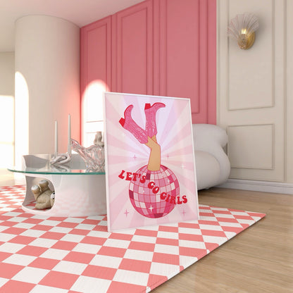 Let's Go Girls Quote Disco Cowgirl Poster, Cowgirl boots art print Y2K Art Print