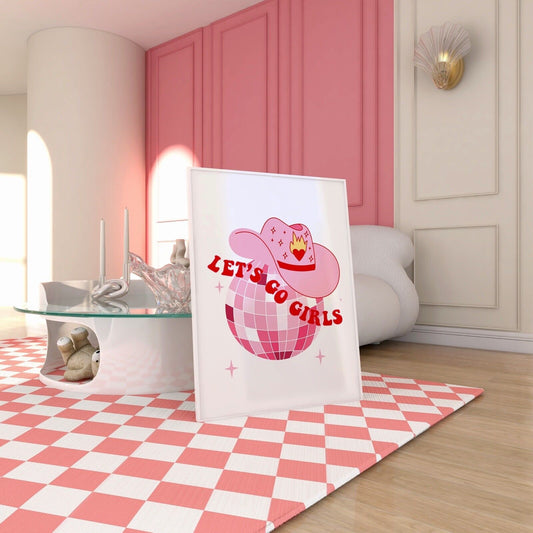 Let's Go Girls Quote Disco Cowgirl Poster, Cowgirl Hat Poster Y2K Aesthetic