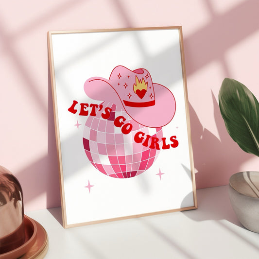 Let's Go Girls Quote Disco Cowgirl Poster, Cowgirl Hat Poster Y2K Aesthetic