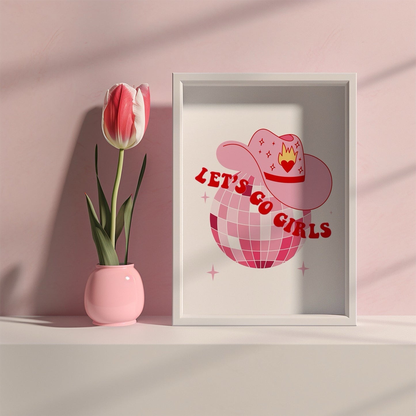 Let's Go Girls Quote Disco Cowgirl Poster, Cowgirl Hat Poster Y2K Aesthetic