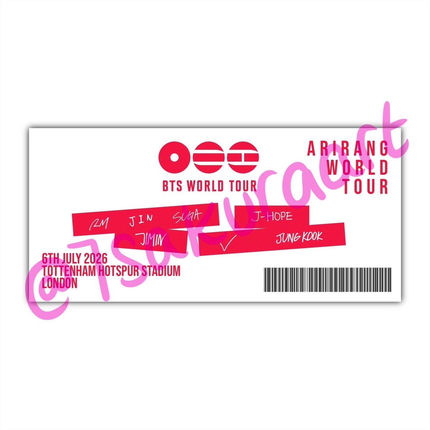 K-Pop Band 2026 Tour Souvenir Tickets