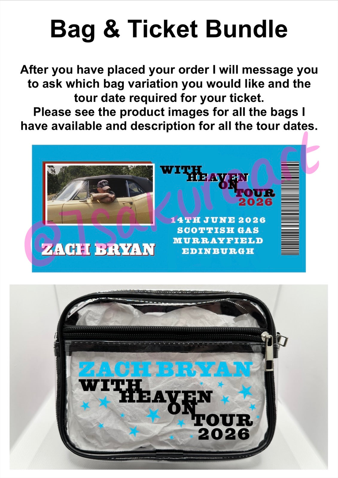 ZB 2026 Tour Concert Bag Clear Stadium Approved PVC Concert Crossbody