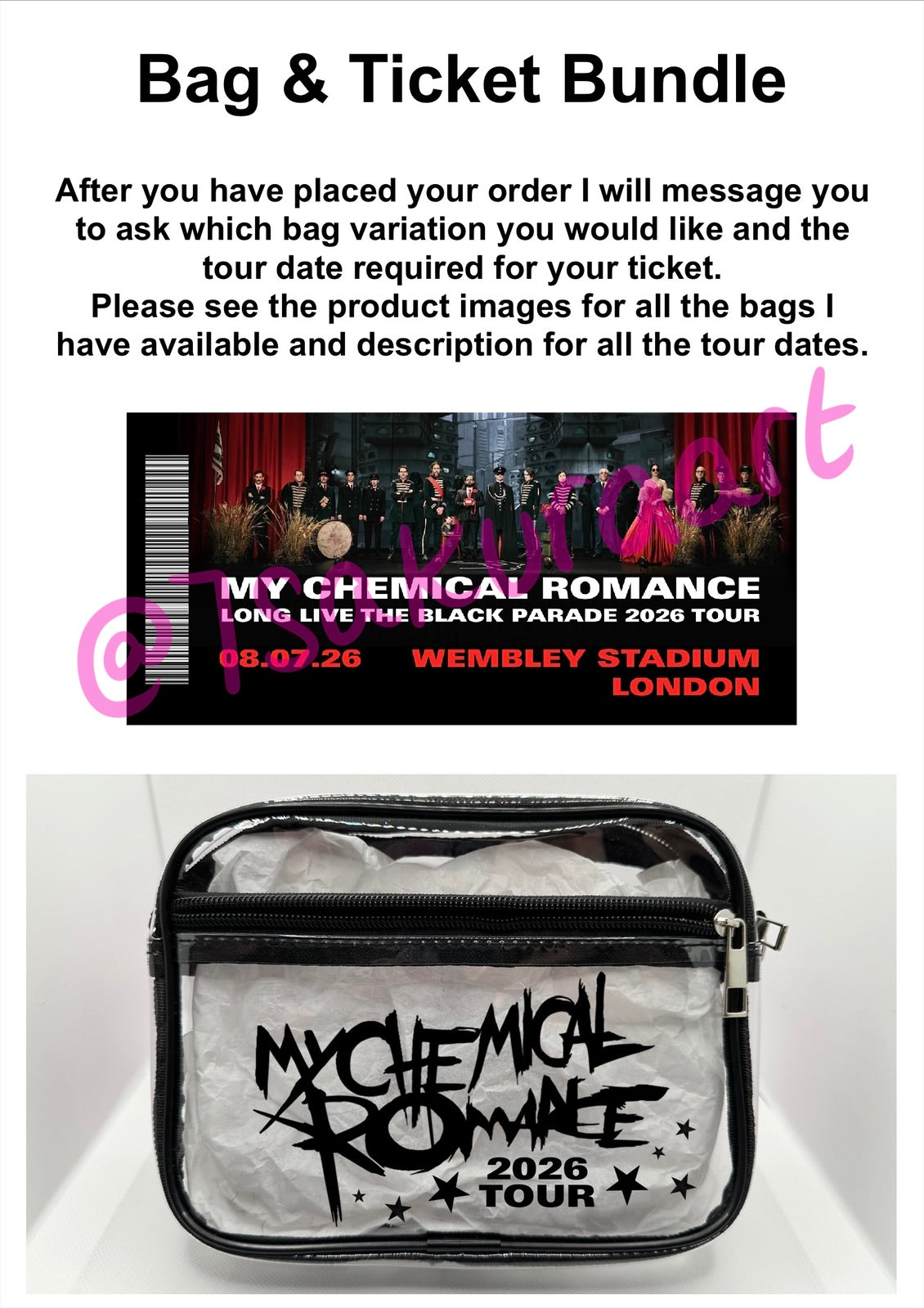MCR 2026 Tour Concert Bag Clear Stadium Approved PVC Concert Crossbody Bag