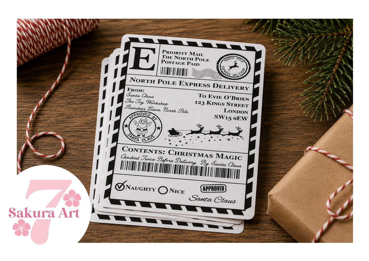 Personalised Christmas Santa Postage Labels, North Pole Post Label Gift