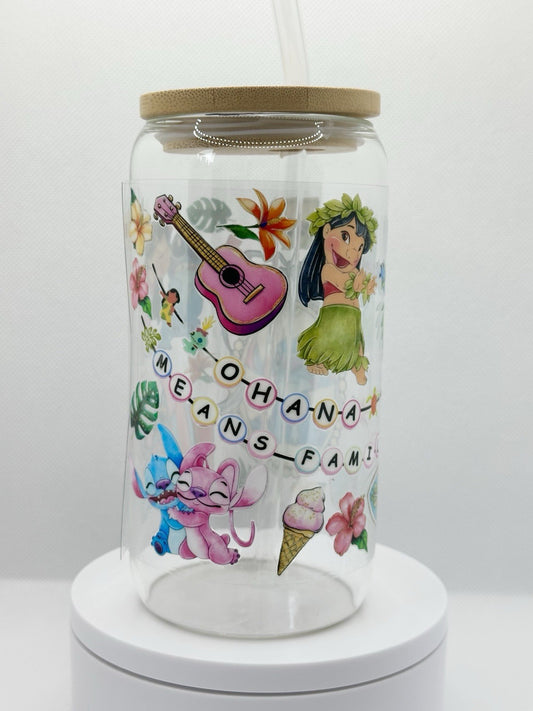 Blue Alien and Friend inspired 16oz Clear Glass Tumbler with Straw