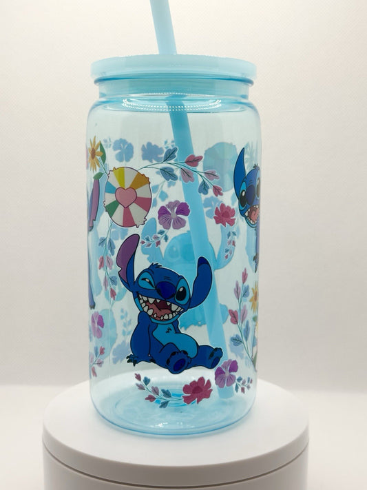 Blue Alien 16oz Blue Plastic Tumbler with Straw