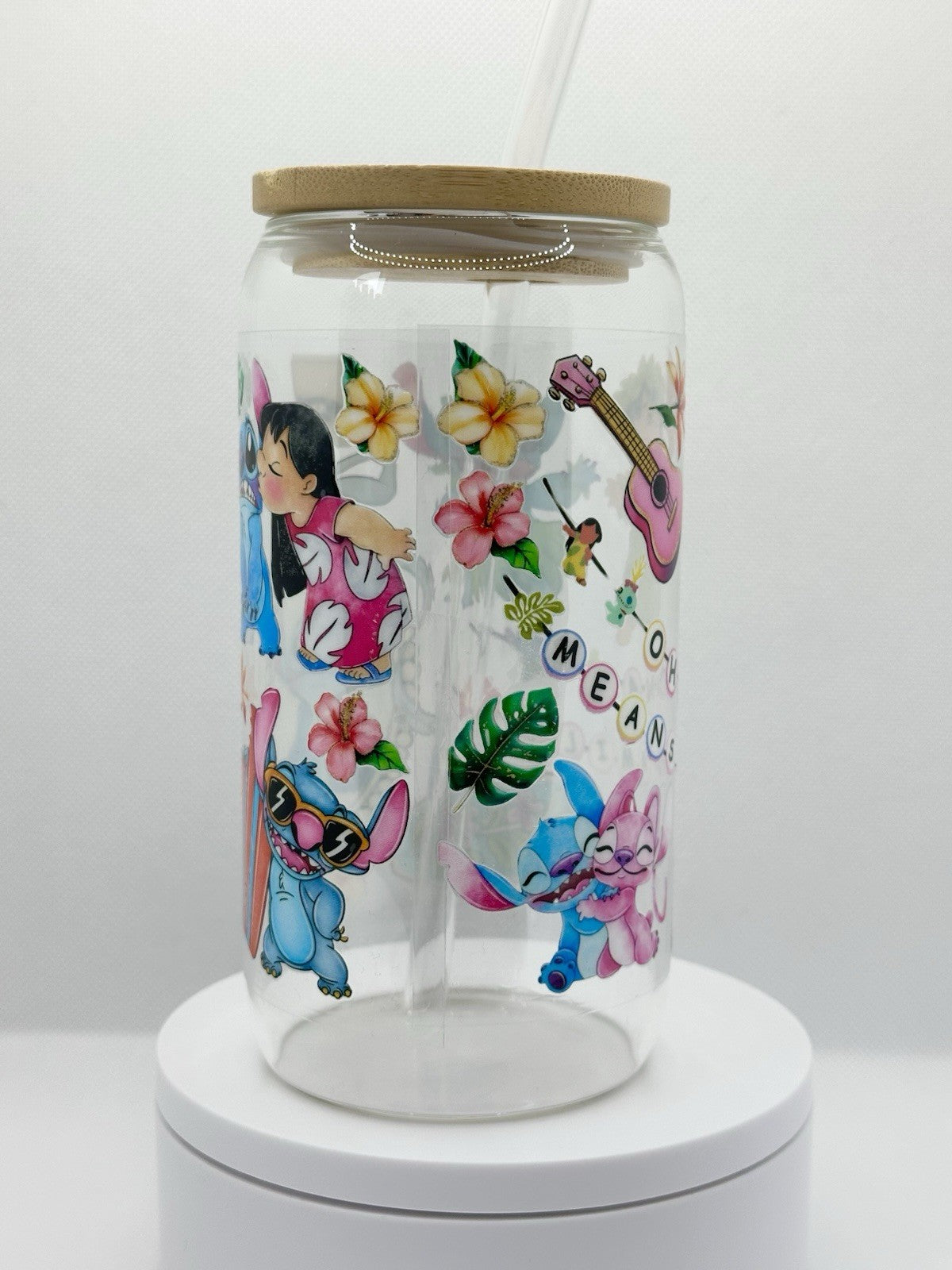 Blue Alien and Friend inspired 16oz Clear Glass Tumbler with Straw