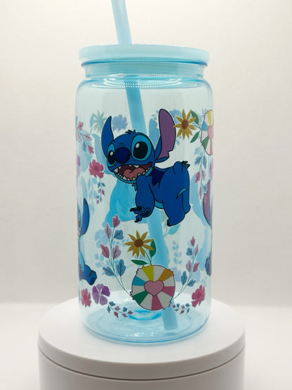 Blue Alien 16oz Blue Plastic Tumbler with Straw